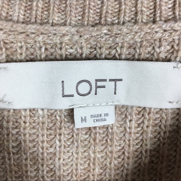 LOFT Wool Blend Sweater Neutral Camel Minimalist Capsule Wardrobe Size Medium - Picture 5 of 10